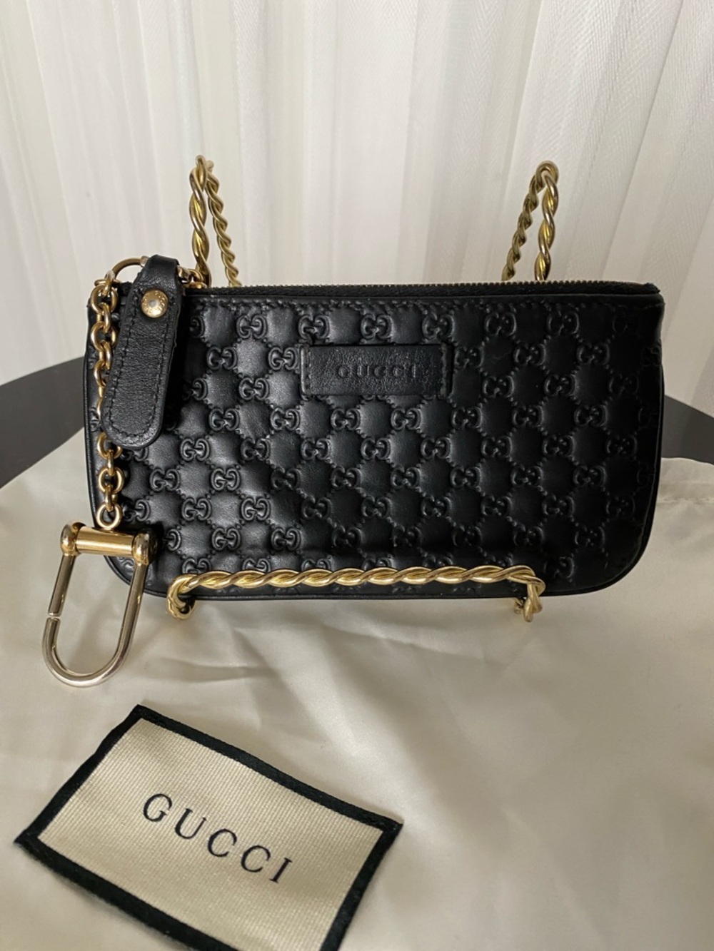 Gucci MicroGuccissima Black
Quilted GG Mini Coin/Key with Gold Hardware